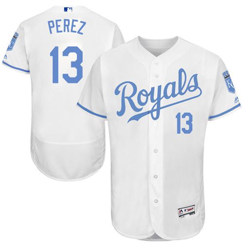 Royals #13 Salvador Perez White Flexbase Authentic Collection Father's Day Stitched MLB Jersey